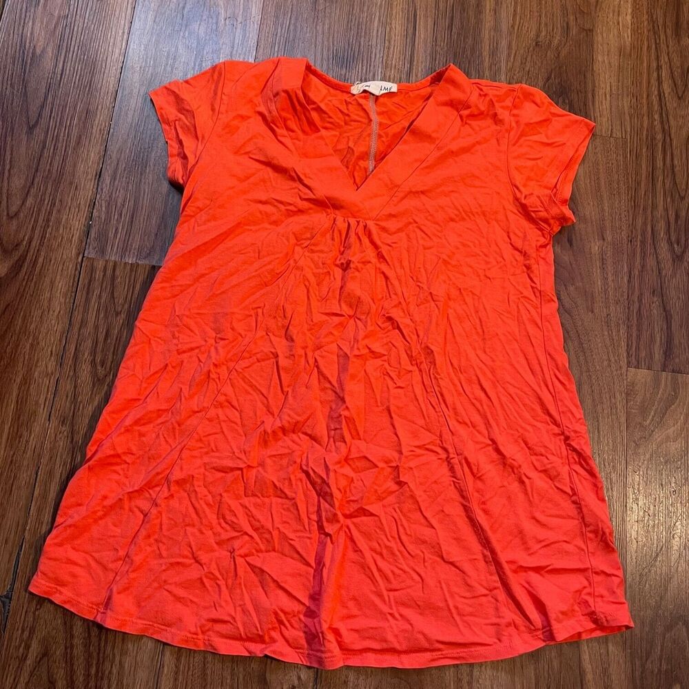 Johnny Was Calme Shirt Orange Short Sleeve V Neck Bamboo Organic Cotton Women XS